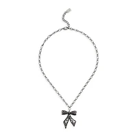 Gray-Tone & Faux Pearl Bowtique Pendant Necklace