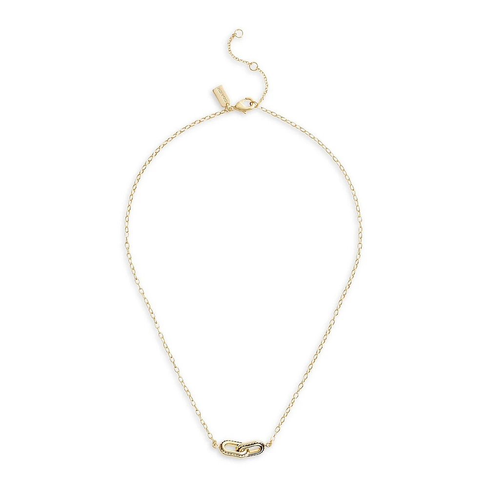 Goldtone Stitched-Link Charm Chain Pendant Necklace