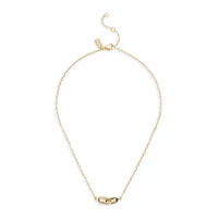 Goldtone Stitched-Link Charm Chain Pendant Necklace