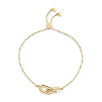 Goldtone Stitched-Link Charm Chain Bolo Bracelet