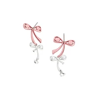 Rhodium-Finish & Faux Pearl Signature Bowtique Double-Drop Earrings