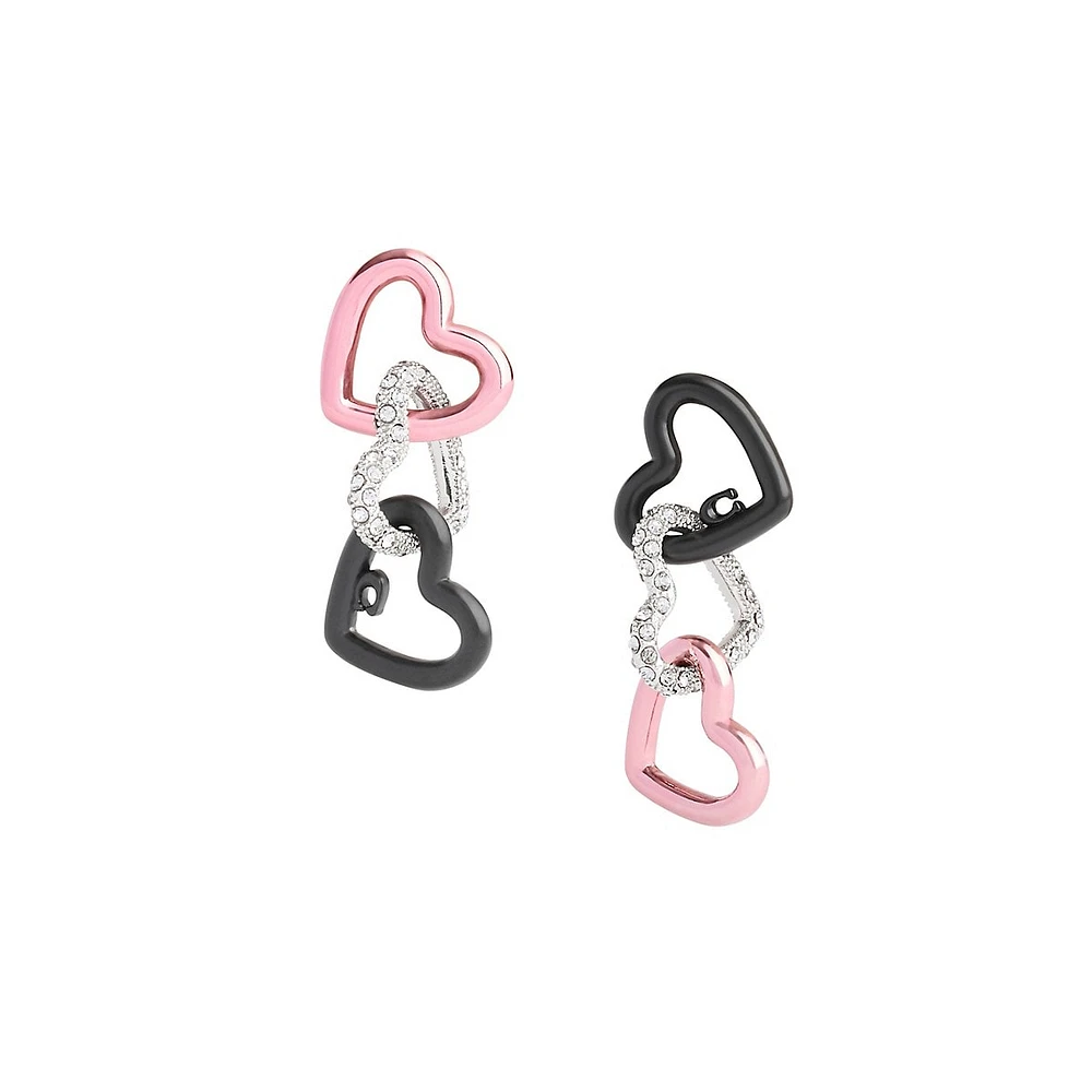 Tri-Tone & Glass Crystal Signature Linked-Hearts Drop Earrings