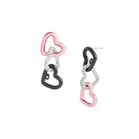 Tri-Tone & Glass Crystal Signature Linked-Hearts Drop Earrings