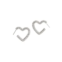 Rhodium-Plated & Glass Crystal Pavé Heart Hoop Earrings