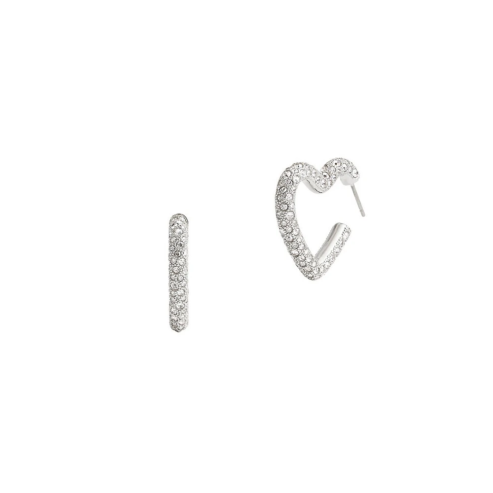 Rhodium-Plated & Glass Crystal Pavé Heart Hoop Earrings