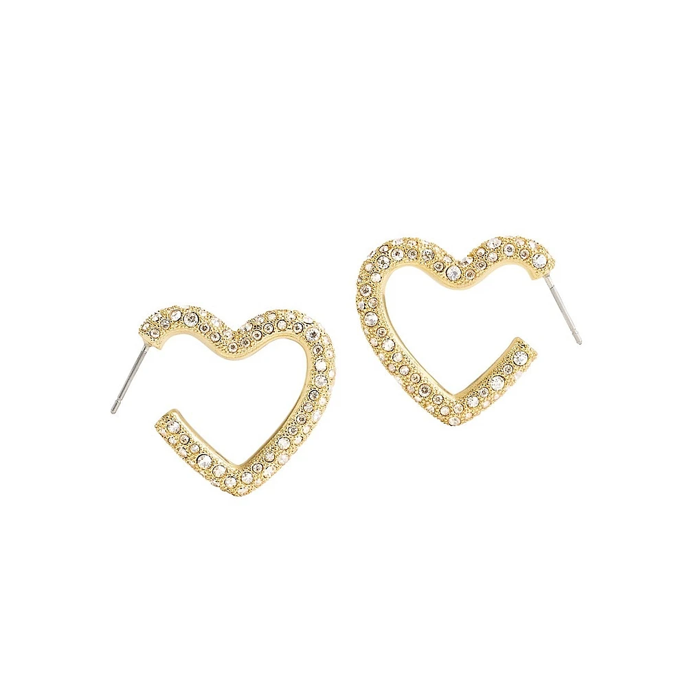 Goldtone & Glass Crystal Pavé Heart Hoop Earrings