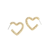 Goldtone & Glass Crystal Pavé Heart Hoop Earrings