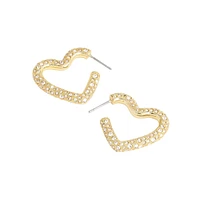 Goldtone & Glass Crystal Pavé Heart Hoop Earrings