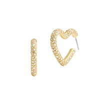 Goldtone & Glass Crystal Pavé Heart Hoop Earrings