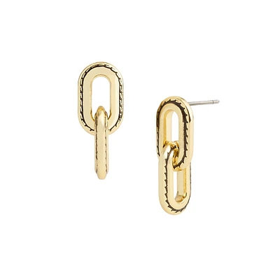 Goldtone Stitched-Link Drop Earrings