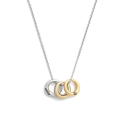 Two-Tone & Crystal Signature Tubular Rondelle Pendant Necklace