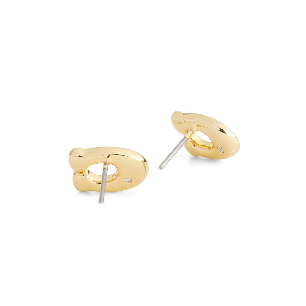 Goldtone & Glass Crystal Signature C PavéStud Earrings