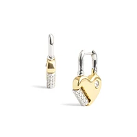 Two-Tone & Crystal Signature Heart Padlock Drop Earrings