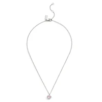 Halo Stone Rhodium-Finish & Pink Glass Stone Heart Pendant Necklace