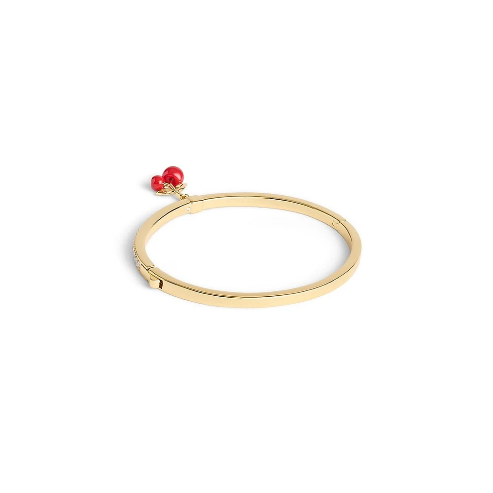 Goldtone & Enamel Cherry Cluster Charm Hinged Bangle Bracelet