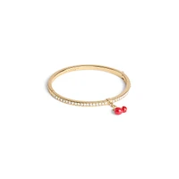 Goldtone & Enamel Cherry Cluster Charm Hinged Bangle Bracelet