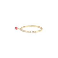 Goldtone & Enamel Cherry Cluster Charm Hinged Bangle Bracelet