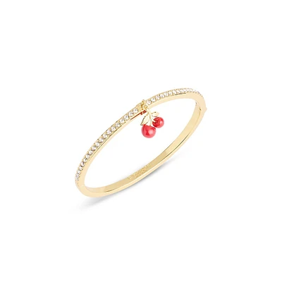 Goldtone & Enamel Cherry Cluster Charm Hinged Bangle Bracelet