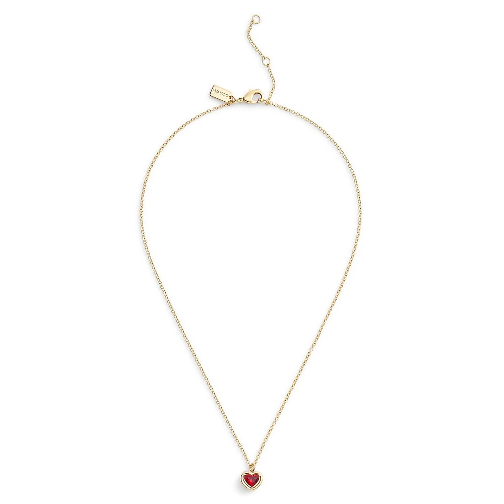 Halo Stone Goldtone & Red Glass Stone Heart Pendant Necklace