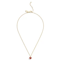 Halo Stone Goldtone & Red Glass Stone Heart Pendant Necklace