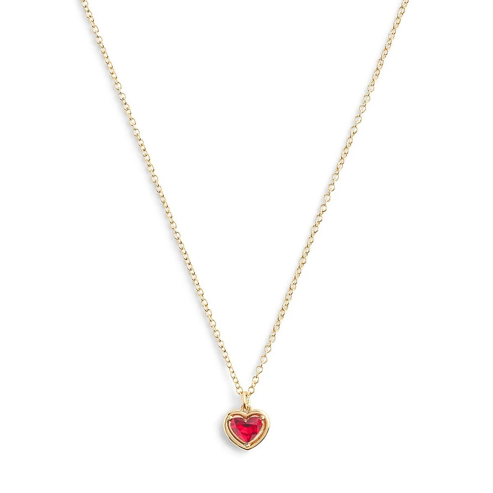 Halo Stone Goldtone & Red Glass Stone Heart Pendant Necklace