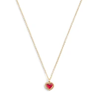 Halo Stone Goldtone & Red Glass Stone Heart Pendant Necklace