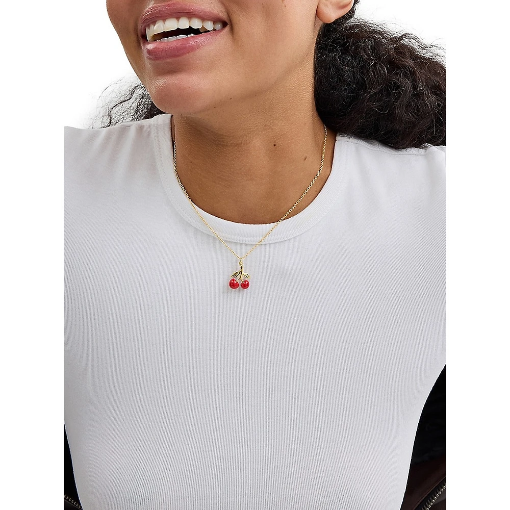 Goldtone & Enamel Cherry Cluster Pendant Necklace