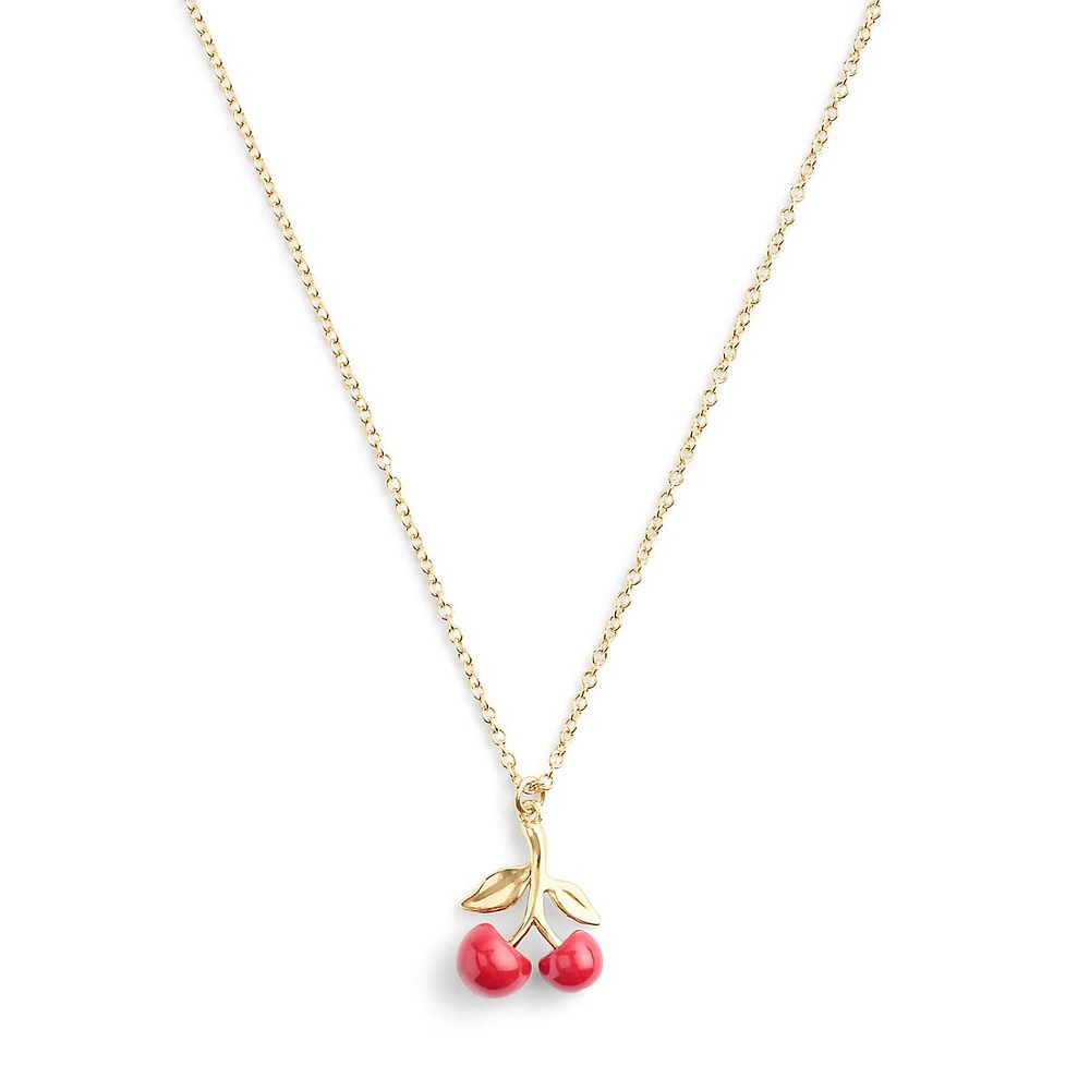 Goldtone & Enamel Cherry Cluster Pendant Necklace