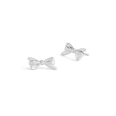 Vintage Charms Signature Rhodium-Finish Bow Stud Earrings