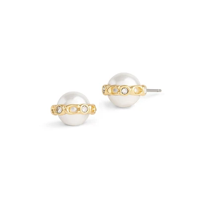 Vintage Charms Signature Goldtone, Faux Pearl & Glass Crystal Stud Earrings