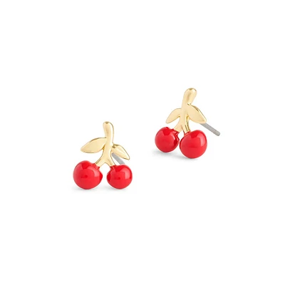 Vintage Charms Goldtone & Enamel Cherry Stud Earrings