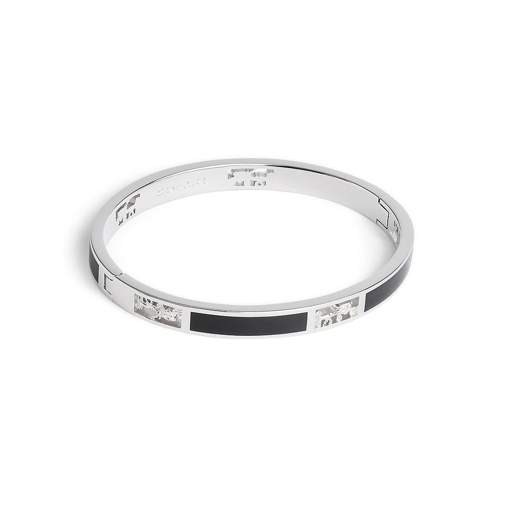 Signature Horse & Carriage Rhodium-Finish & Black Enamel Cutout Bangle Bracelet