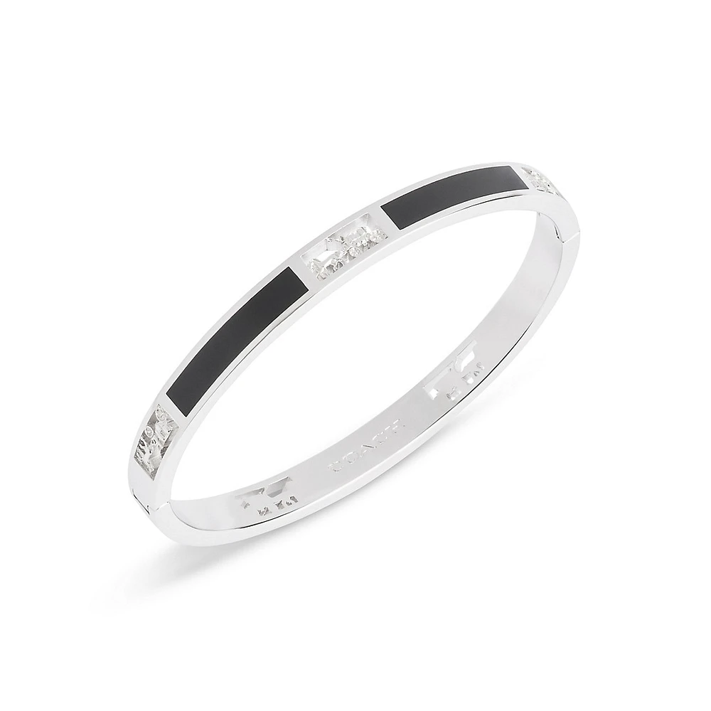 Signature Horse & Carriage Rhodium-Finish & Black Enamel Cutout Bangle Bracelet