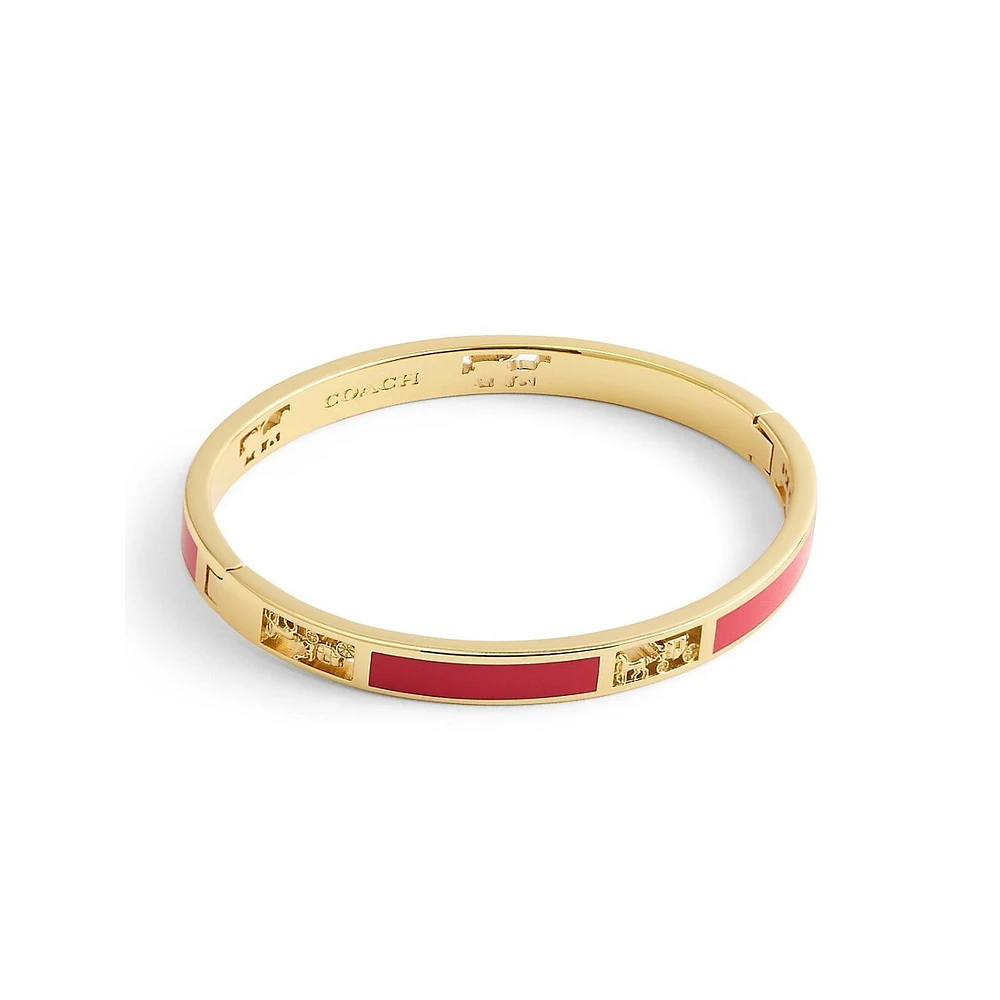 Signature Horse & Carriage Goldtone-Finish & Red Enamel Cutout Bangle Bracelet