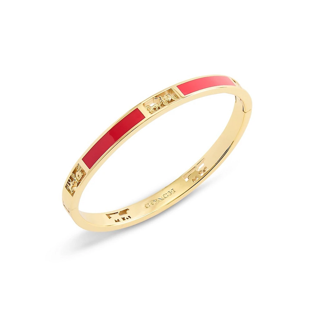 Signature Horse & Carriage Goldtone-Finish & Red Enamel Cutout Bangle Bracelet