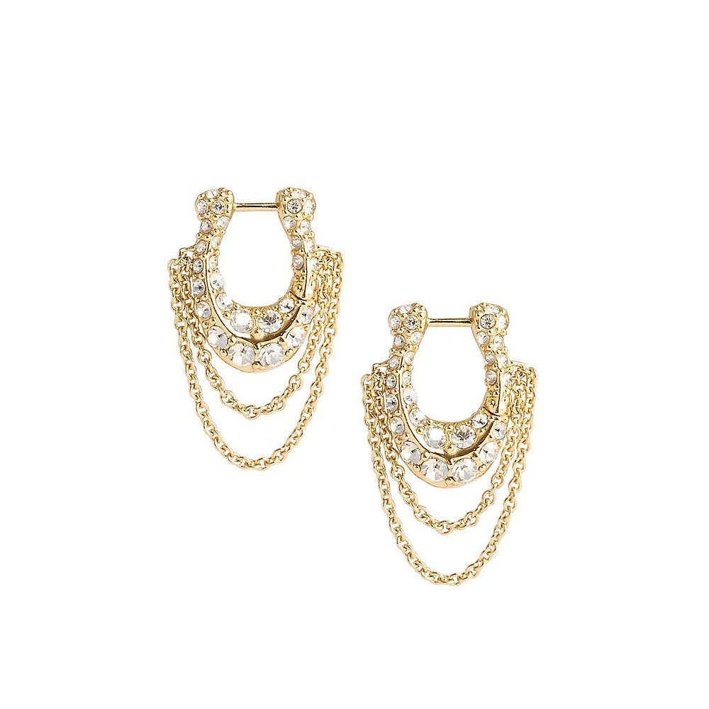 Signature Pavé Goldtone & Glass Crystal C-Chain Hoop Earrings