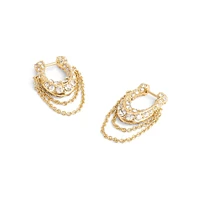 Signature Pavé Goldtone & Glass Crystal C-Chain Hoop Earrings