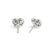 Halo Heart Rhodium-Finish & Pink Glass Stone Convertible Stud Earrings