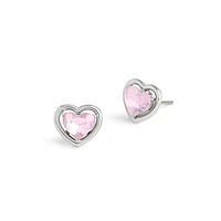 Halo Heart Rhodium-Finish & Pink Glass Stone Convertible Stud Earrings