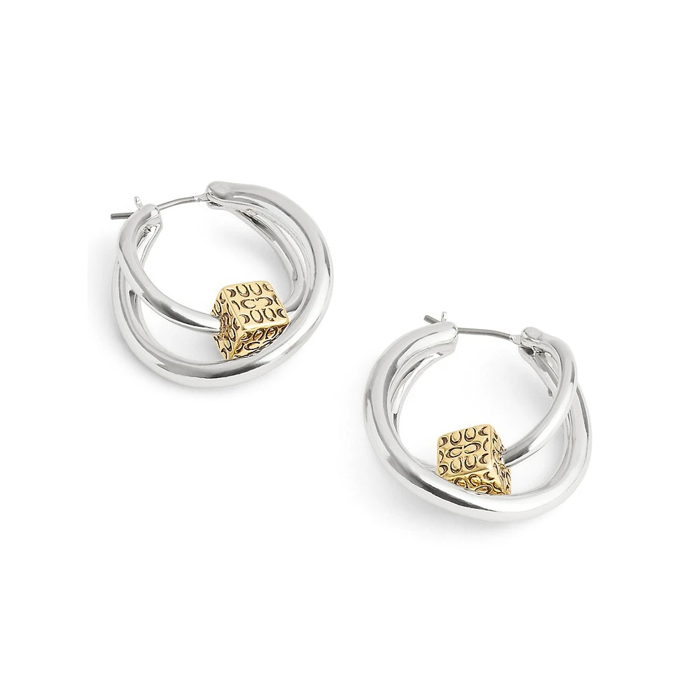 Signature Two-Tone Quilted Cube Double-Hoop Earrings