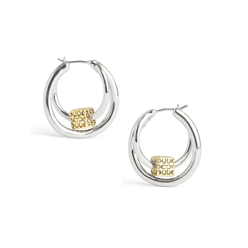 Signature Two-Tone Quilted Cube Double-Hoop Earrings