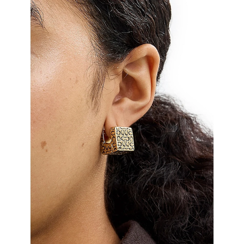 Signature Quilted Goldtone Cube Huggie Earrings