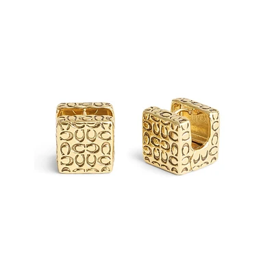 Signature Quilted Goldtone Cube Huggie Earrings