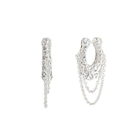 Signature Pavé C Rhodium-Finish Chain Hoop Earrings