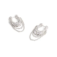 Signature Pavé C Rhodium-Finish Chain Hoop Earrings