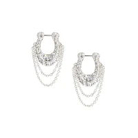 Signature Pavé C Rhodium-Finish Chain Hoop Earrings