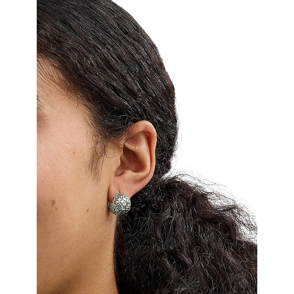 Signature Quilted Rhodium-Finish Orb Huggie Earrings