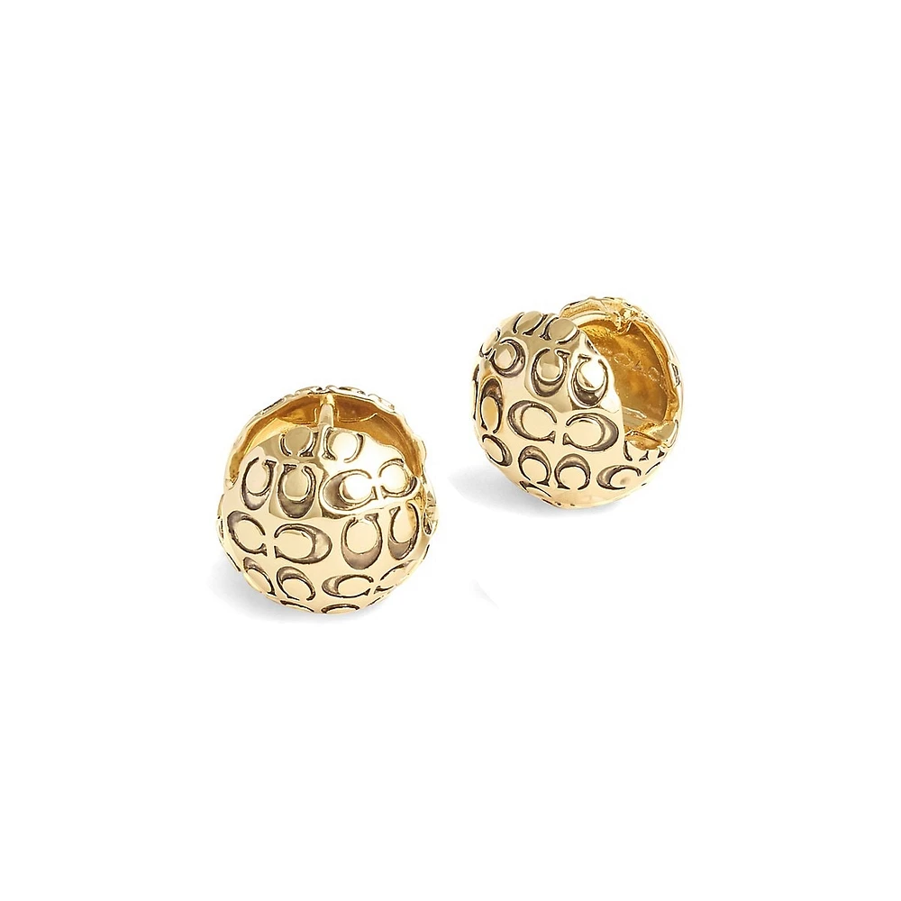 Signature Quilted Goldtone Orb Huggie Earrings