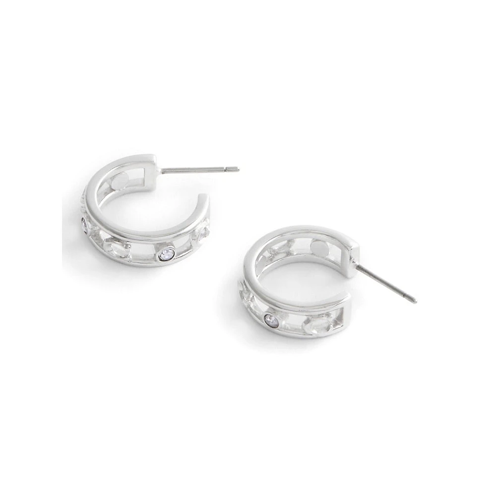 Signature C Rhodium-Finish Open-Hoop Earrings