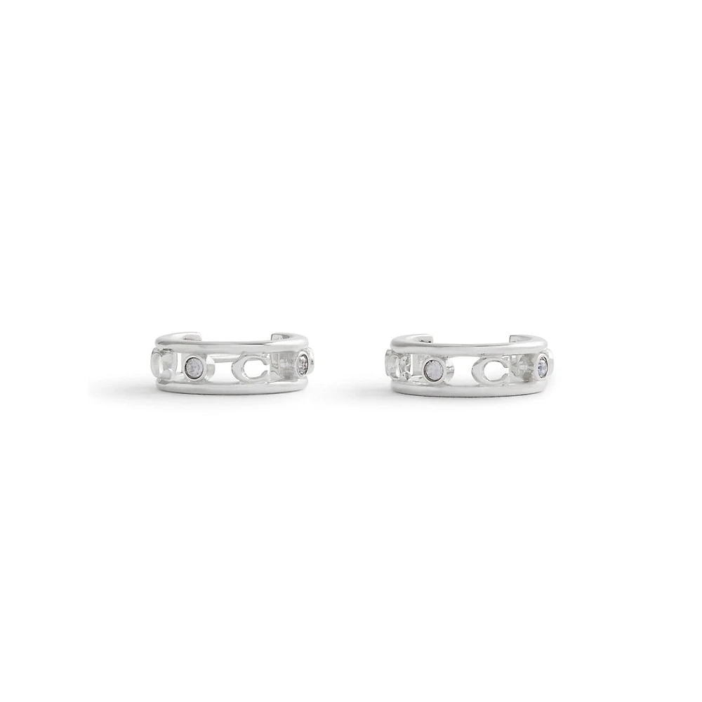 Signature C Rhodium-Finish Open-Hoop Earrings